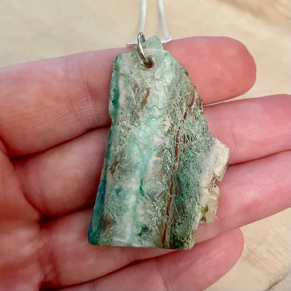 Dainty Rough Green Druzy Chrysocolla Pendant Necklace - Picture 7 of 7